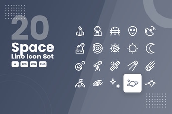 20 Space Line Icon Set