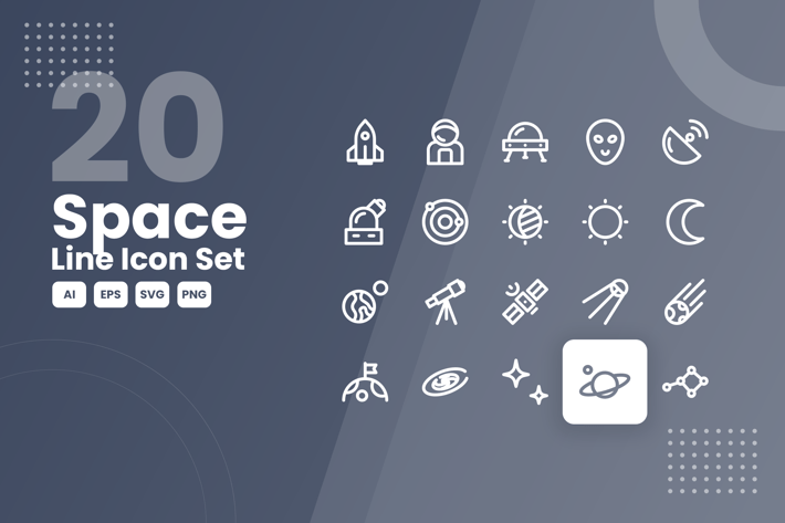 20 Space Line Icon Set