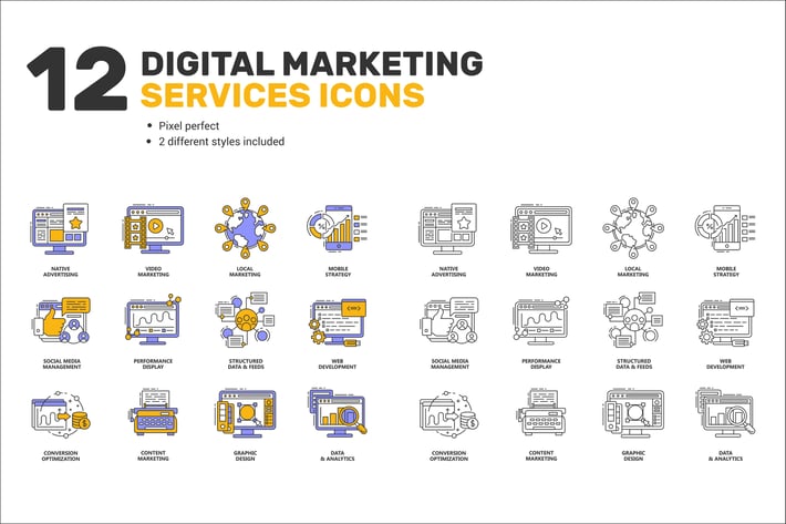 12 Digital Matketing Services Icons