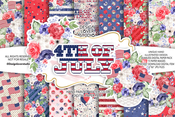 4th of July digital paper pack