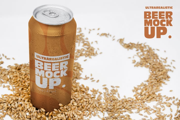 Perspective 16oz Malt Can Mockup