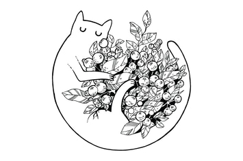 Cat with Flowers Scratchboard Illustration