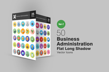 50 Business Administration Flat Shadowed Icons