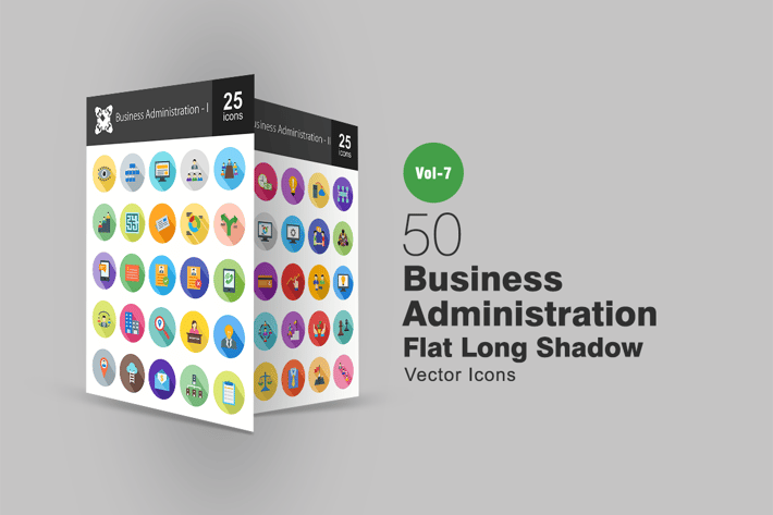 50 Business Administration Flat Shadowed Icons