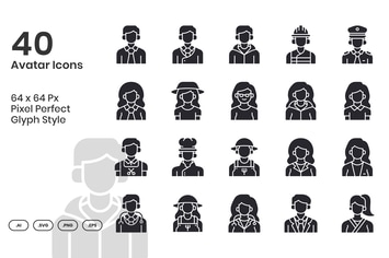 40 Avatar Icons Set - Glyph