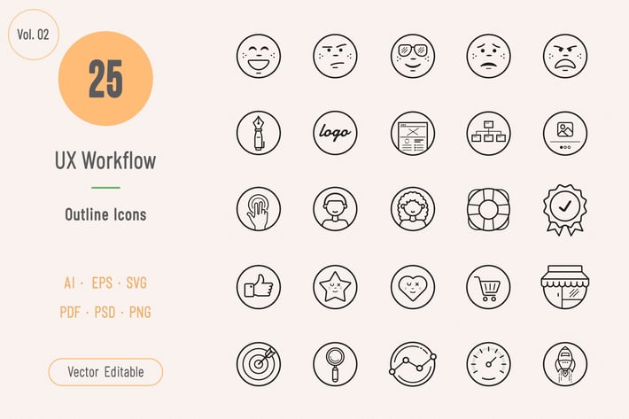 UX Workflow Outline Icons - Volume 02