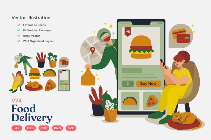 Culinary Vector Illustration: Food Delivery