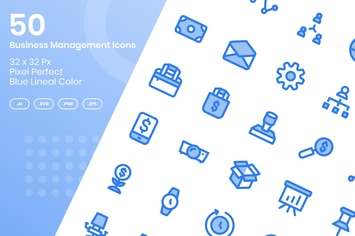 50 Business Management - Blue Lineal Color