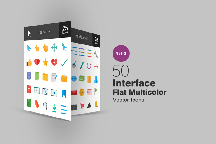 50 Web Interface Flat Multicolor Icons