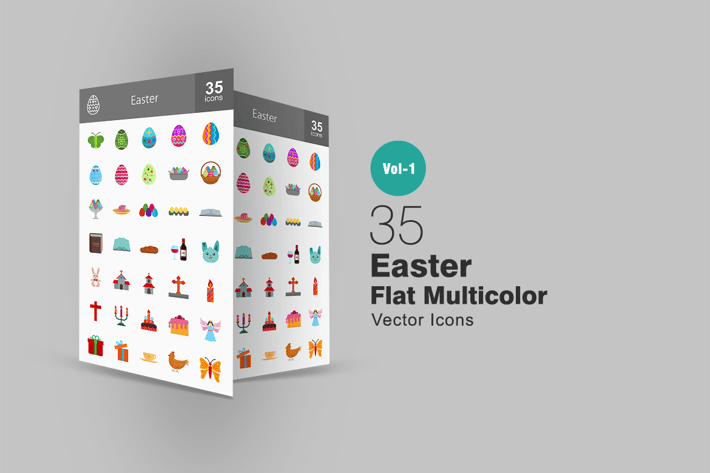 35 Easter Flat Multicolor Icons