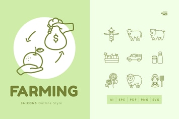 36 Farming Elements Outline Style