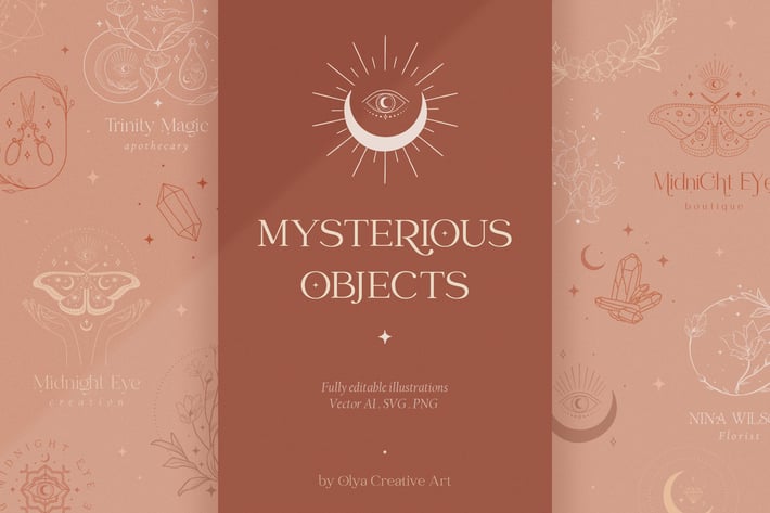 Mysterious Objects Collection. Esoteric, mystic.