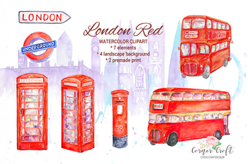 Watercolor London Red