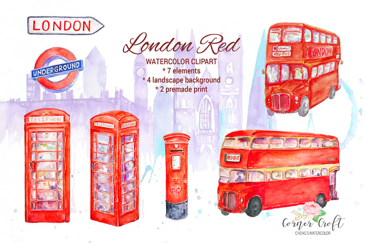 Watercolor London Red