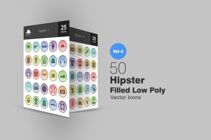 50 Hipster Filled Low Poly Icons