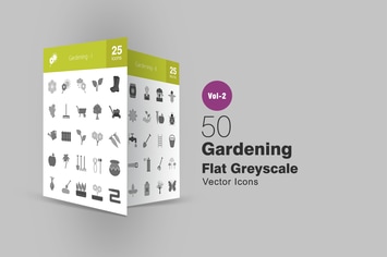 50 Gardening Greyscale Icons