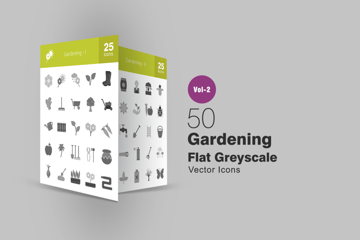 50 Gardening Greyscale Icons
