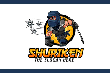 Cartoon Ninja Throwing Shuriken Mascot Logo