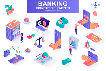 Banking Services Isometric Design Elements
