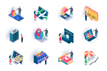 Travel Vacation Isometric Icons Pack