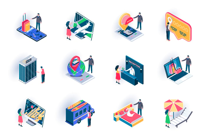 Travel Vacation Isometric Icons Pack