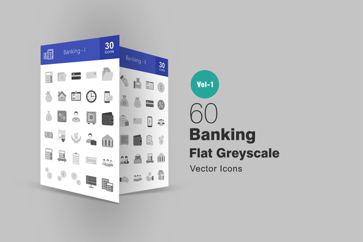 60 Banking Greyscale Icons