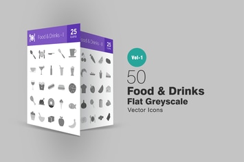 50 Food & Drinks Greyscale Icons