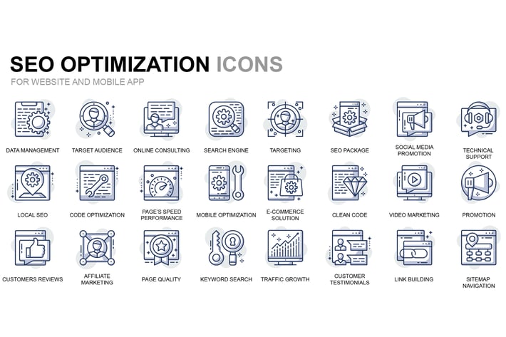 Seo and Web Optimization Thin Line Icons