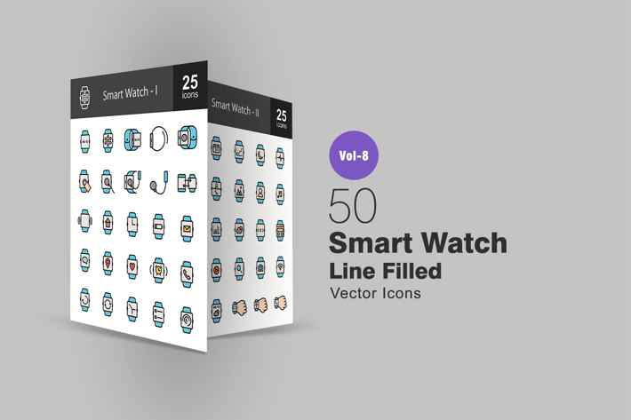 50 Smart Watch Line Filled Icons