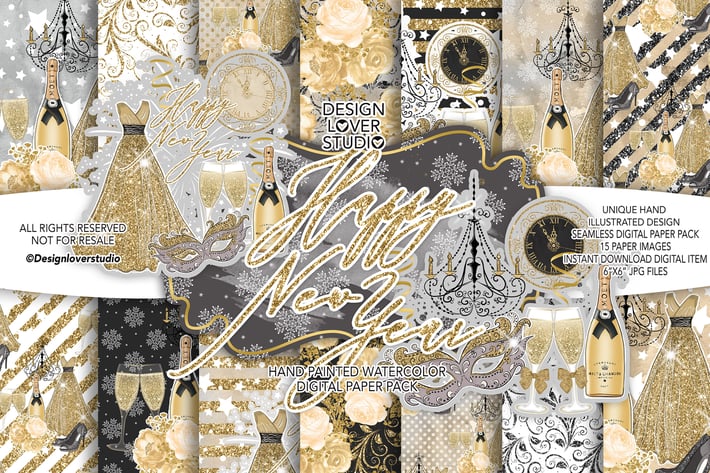 Happy New Year digital paper pack