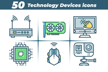 50 Colorful Technology Devices Icons