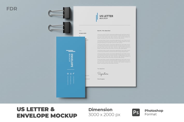US Letter and Envelope Mockup