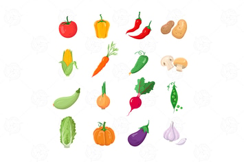 Natural Veggies - vector flat design icons set
