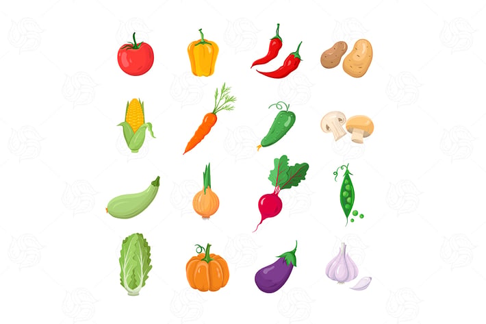 Natural Veggies - vector flat design icons set