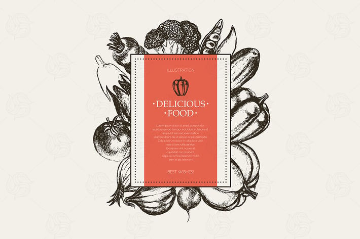 Vegetables - hand drawn square banner
