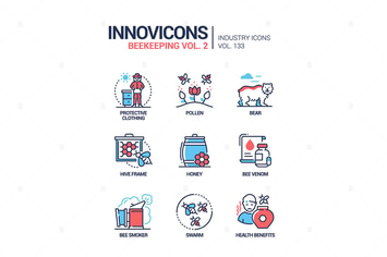 Beekeeping - colorful line design style icons