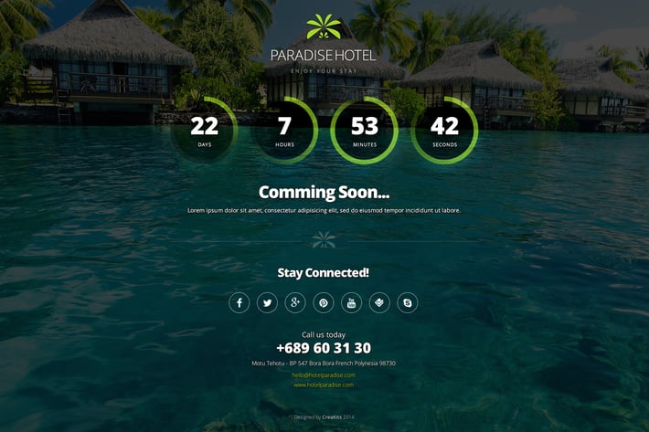 Paradise Hotel Coming Soon & 404 Error Page
