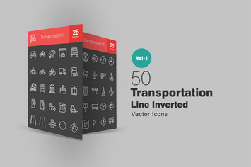50 Transportation Line Inverted Icons