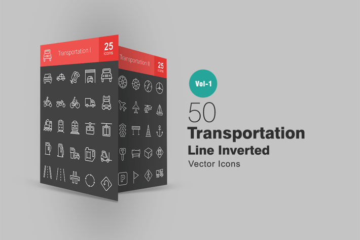 50 Transportation Line Inverted Icons