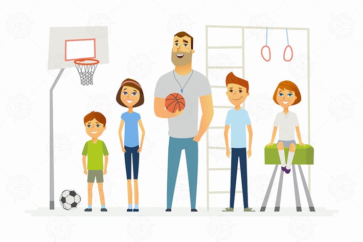 PE lesson at school - modern vector illustration
