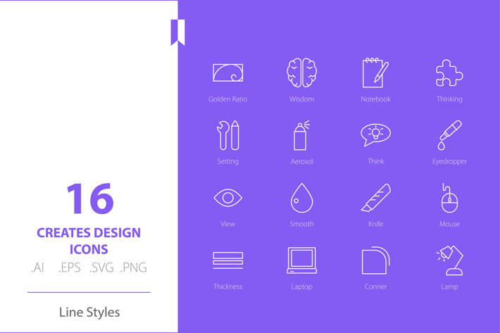 Flat Creative Design Icon Set Line Styles