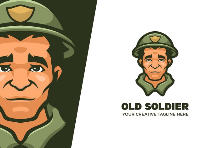 Old Man Soldier Mascot Character Logo Template