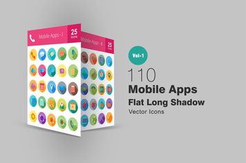 110 Mobile Apps Flat Long Shadow Icons