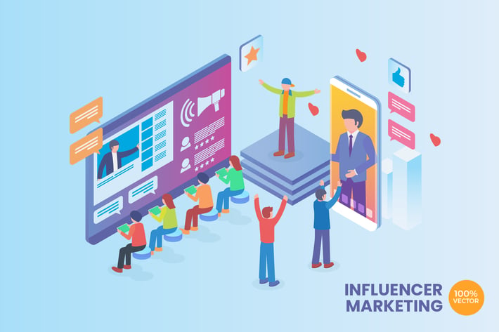 Isometric Influencer Marketing Vector Concept