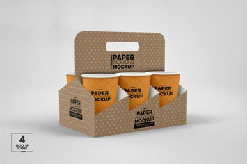 Paper Six Cup Carrier / Holder Packaging Mockup