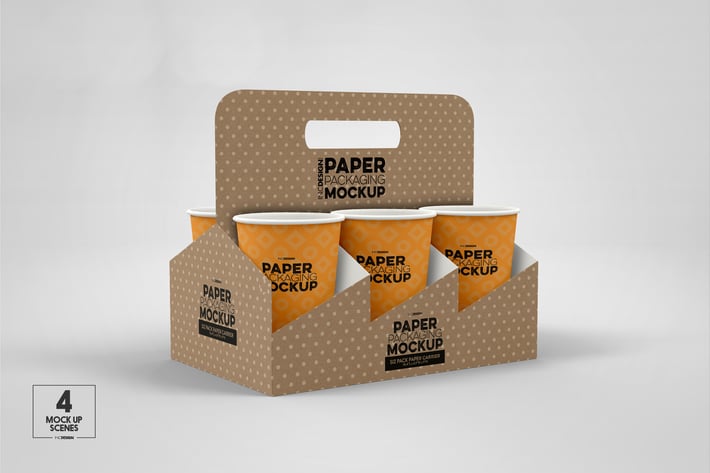Paper Six Cup Carrier / Holder Packaging Mockup