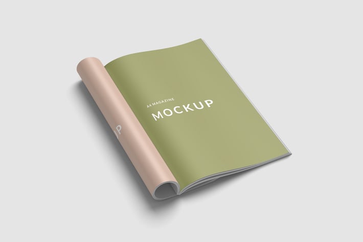 Rolled A4 Half Read Magazine Mockup