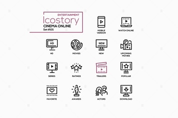 Cinema online - line design style icons set