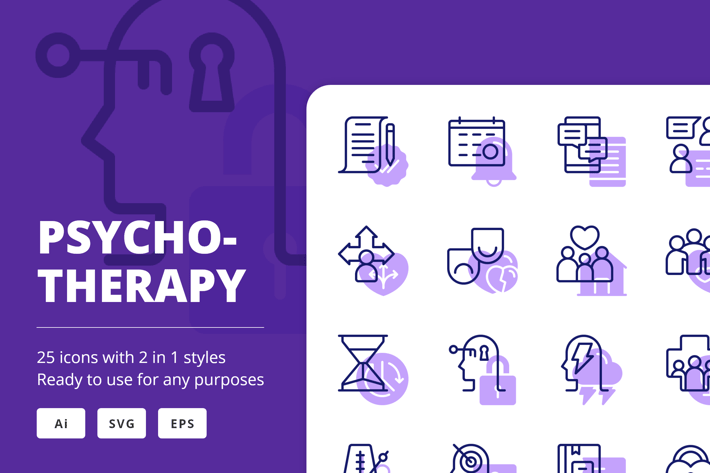 Psychotherapy Icons (Line and Solid)
