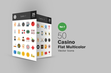 50 Casino Flat Multicolor Icons